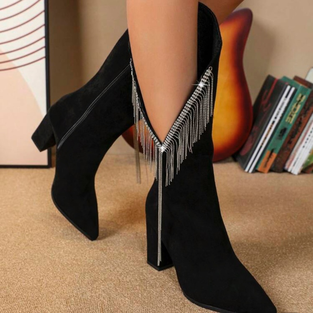 Elegant Black Fringe Women's Boots Cowboy boots
